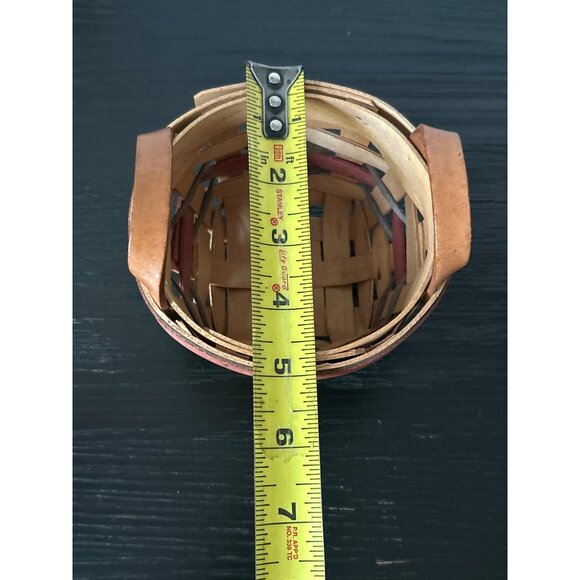 VTG Miniature Woven Basket w/Leather Handles Red Accents Primitive Country Charm - Picture 8 of 9